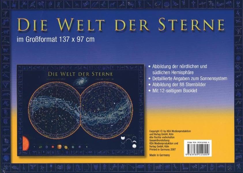 Die Welt der Sterne: Sternenkarte im Format 137 x 97 cm: Abbildung der nördlichen und südlichen Hemisphäre. Detaillierte Angaben zum Sonnensystem. ... der 88 Sternbilder. Mit 12-seitigem Booklet. Leisure, Home & Garden