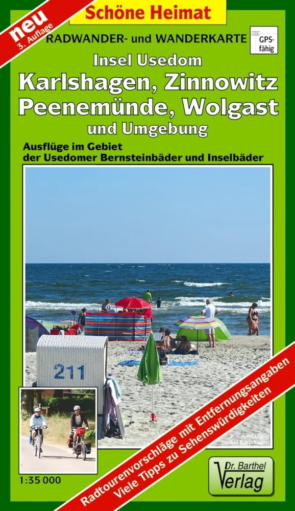 Radwander- und Wanderkarte Insel Usedom, Karlshagen, Zinnowitz, Peenemünde, Wolgast und Umgebung: Ausflüge im Gebiet der Usedomer Bernsteinbäder und Inselbäder. 1:35000 (Schöne Heimat) Leisure, Home & Garden