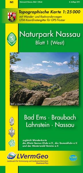 Naturpark Nassau 1 (West). 1 : 25 000. Wanderkarte Leisure, Home & Garden