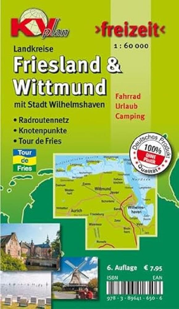 Friesland & Wittmund Kreiskarte, KVplan, Radkarte/Freizeitkarte/Routenkarte zur Tour-de-Fries, 1:60.00 Leisure, Home & Garden