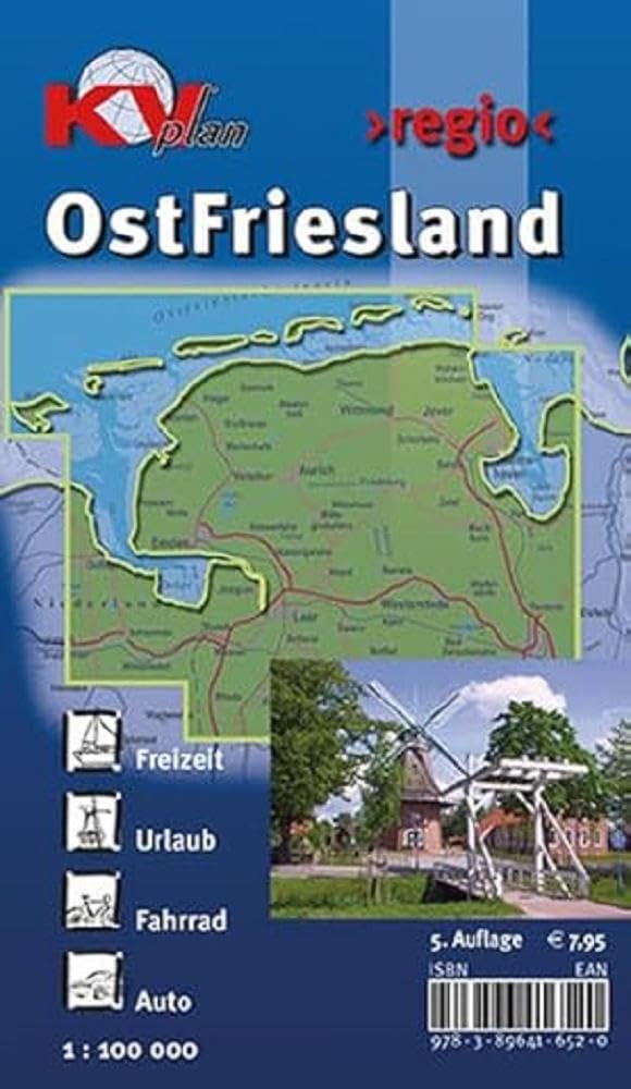 Ostfriesland >regio< (ganze Region ostfriesische Halbinsel), KVplan, Radkarte/Freizeitkarte, 1:100.000 / 1:25.000 Leisure, Home & Garden