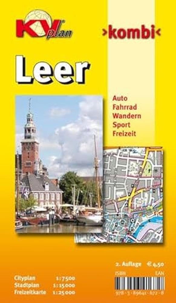 Leer: 1:15.000 Stadtplan mit Freizeitkarte 1:25.000 inkl. Radrouten, Wanderwegen, Cityplan 1:7.500: Auto. Fahrrad. Wandern. Sport. Freizeit (KVplan Sonderausgaben: Reiterkarten, Atlanten) Leisure, Home & Garden