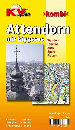 Attendorn mit Biggesee, KVplan, Wanderkarte/Radkarte/Stadtplan, 1:20.000 / 1:10.000 / 1:5.000: Cityplan 1 : 5 000. Stadtplan 1 : 10 000. Freizeitkarte ... 000. Wandern. Fahrrad. Auto. Sport. Freizeit Leisure, Home & Garden