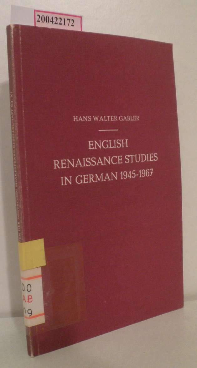 English Renaissance Studies in German 1945-1967 Books