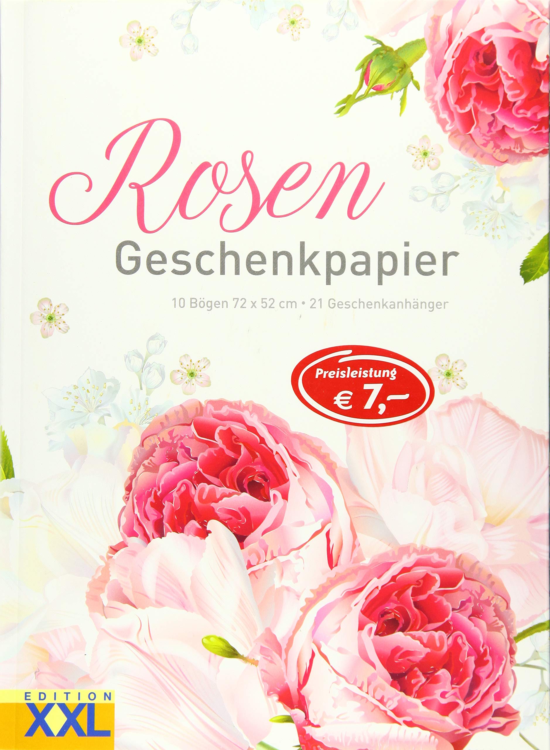 Rosen - Geschenkpapier: 10 Bögen, 72 x 52 cm, 21 Geschenkanhänger im Set Posters
