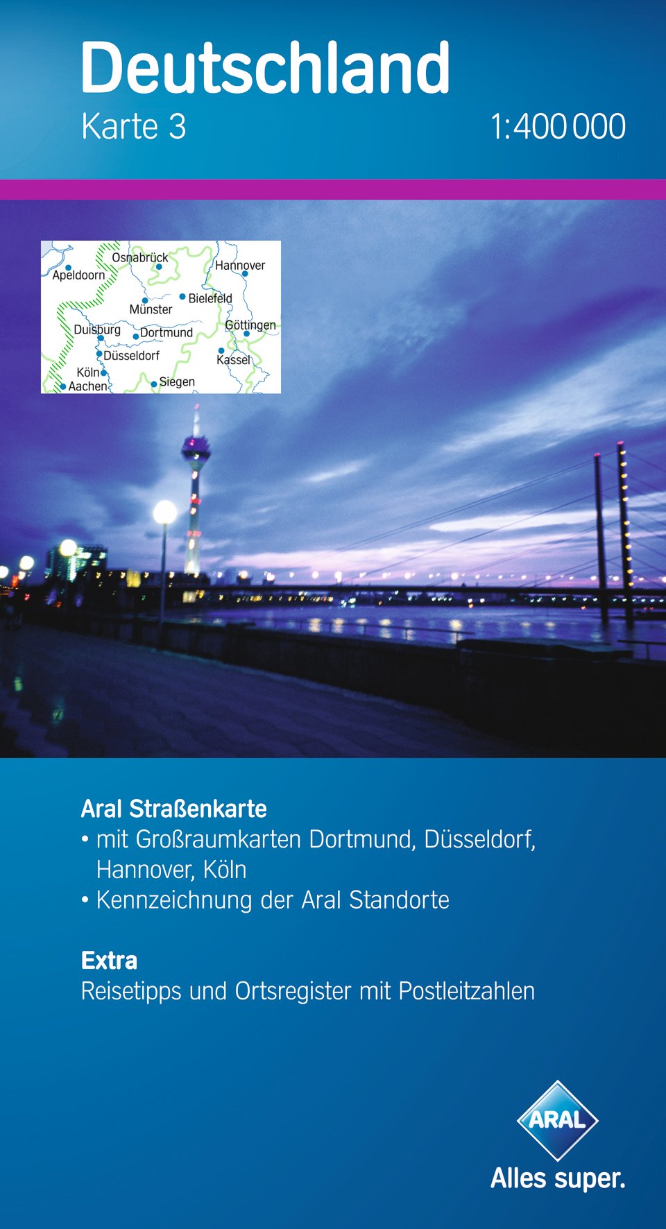 Aral Deutschland Karte 3 / 1:400 000 / Mitte-West 1, Nordrhein-Westfalen / Mit Großraumk. Dortmund, Düsseldorf, Hannover, Köln. Extra: Reisetipps und Ortsregister mit PLZ Leisure, Home & Garden