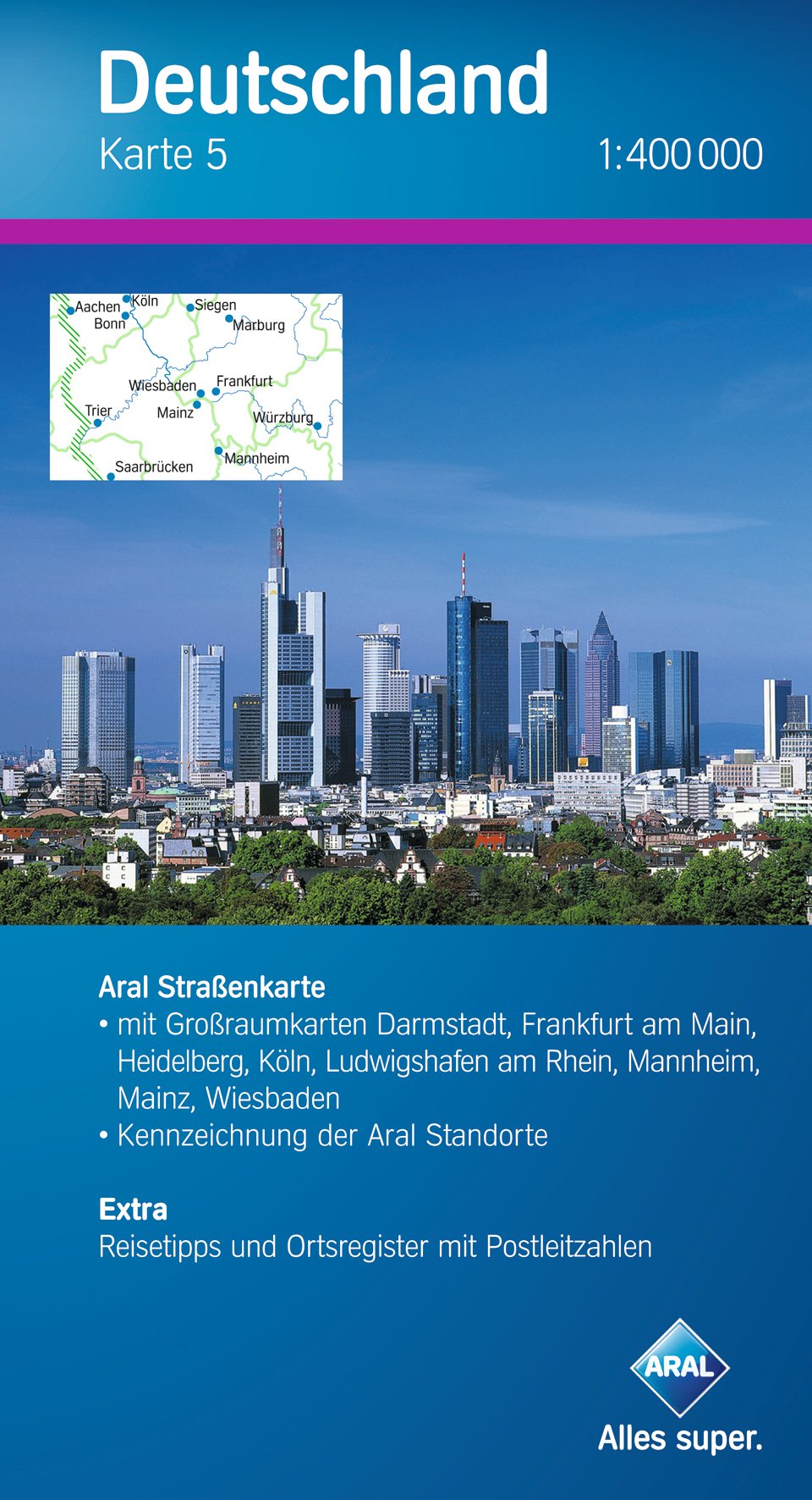 Aral Deutschland Karte 5 / 1:400 000 / Mitte-West 2, Rheinland-Pfalz, Hessen / Großraumk. Darmstadt, Frankfurt am Main, Heidelberg, Köln, Ludwigshafen ... Extra: Reisetipps und Ortsregister mit PLZ Leisure, Home & Garden
