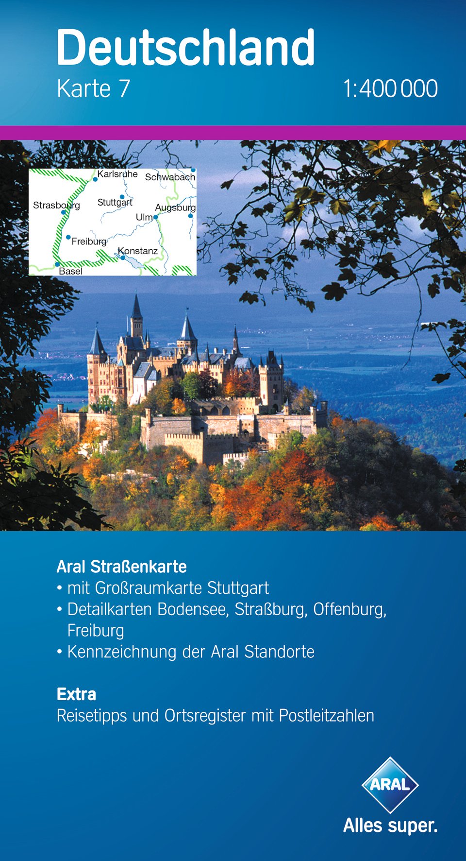 Aral Deutschland Karte 7 / 1:400 000 / Süd-West, Baden-Württemberg / Großraumk. Stuttgart / Detailk. Bodensee, Straßburg, Offenburg, Freiburg. Extra: Reisetipps und Ortsregister mit PLZ Leisure, Home & Garden Books