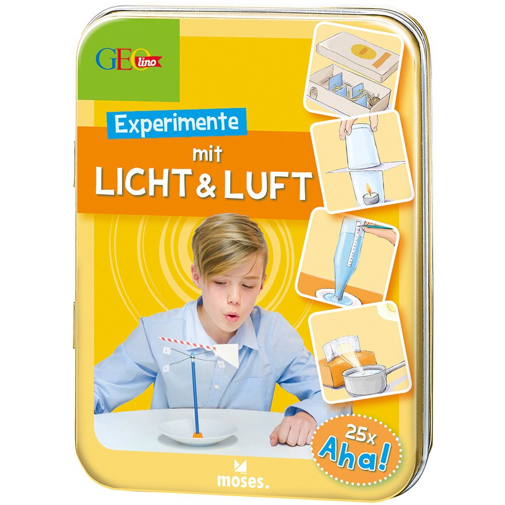 Experimente mit Licht und Luft | GEOlino | Experimentieren, Basteln und Tüfteln auf 25 Karten | In einer Metalldose: 25 x Aha! Non-fiction