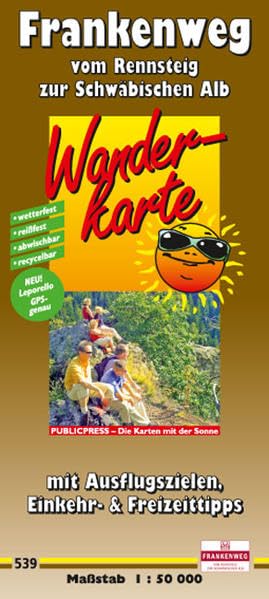 Wanderkarte Frankenweg, vom Rennsteig zur Schwäbischen Alb: mit Ausflugszielen, Einkehr- & Freizeittipps, wetterfest, reissfest, abwischbar, ... reissfest, abwischbar, recycelbar. GPS-genau Leisure, Home & Garden