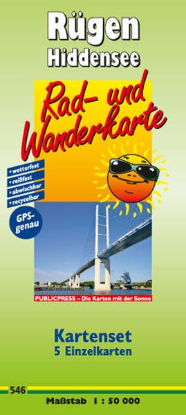 Kartenset Rügen - Hiddensee bestehend aus 5 Einzelkarten. Rad- und Wanderkarten mit Ausflugszielen, Einkehr- & Freizeittipps, wetterfest, reißfest, ... abwischbar, recycelbar. GPS-genau. Kartenset Leisure, Home & Garden