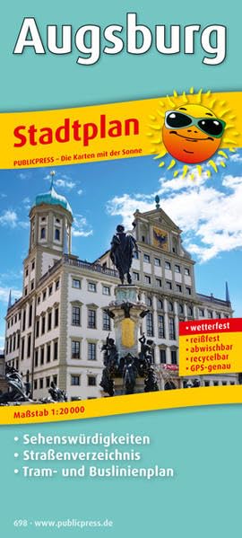 Stadtplan Augsburg: Mit Sehenswürdigkeiten, Straßenverzeichnis, Tram- und Buslinienplan, wetterfest, reißfest, abwischbar, GPS-genau. 1 : 20 000 Leisure, Home & Garden