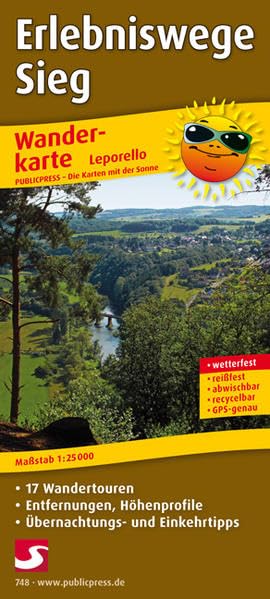 Erlebniswege Sieg: Leporello Wanderkarte, 17 Wandertouren, mit Entfernungsangaben, Höhenprofilen, Übernachtungs- und Einkehrtipps, wetterfest, reißfest, GPS-genau, im Leporello-Format Leisure, Home & Garden
