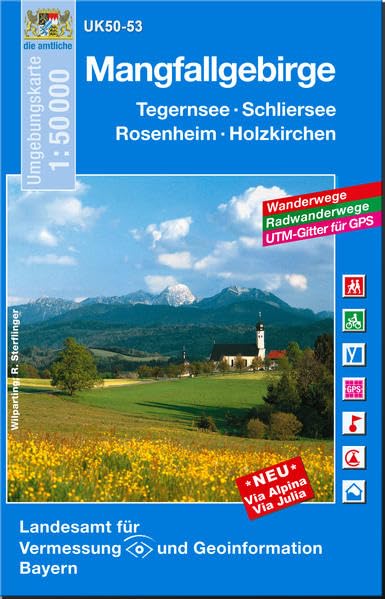 UK50-53 Mangfallgebirge: Tegernsee, Schliersee, Rosenheim, Holzkirchen, Miesbach, Bad Aibling, Kolbermoor, Bayrischzell, Kiefersfelden: Tegernsee, ... Karte Freizeitkarte Wanderkarte) Leisure, Home & Garden