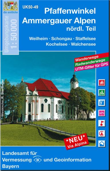 UK50-49 Pfaffenwinkel, Ammergauer Alpen, nördl. Teil: Weilheim i.OB, Schongau, Staffelsee, Peißenberg, Penzberg, Murnau a.Staffelsee, Kochelsee, ... Karte Freizeitkarte Wanderkarte) Leisure, Home & Garden