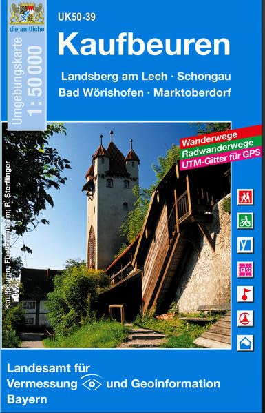 UK50-39 Kaufbeuren: Landsberg am Lech, Schongau, Bad Wörishofen, Marktoberdorf, Buchloe, Mindelheim: Landsberg am Lech, Schongau, Bad Wörishofen, ... Karte Freizeitkarte Wanderkarte) Leisure, Home & Garden