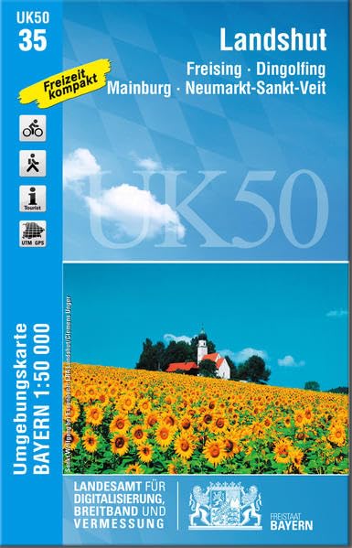 UK50-35 Landshut: Freising, Dingolfing, Mainburg, Neumarkt-Sankt-Veit, Rottenburg a.d.Laaber, Moosburg a.d.Isar, Taufkirchen (Vils), Hallertau, ... Karte Freizeitkarte Wanderkarte) Leisure, Home & Garden