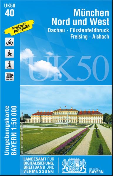 UK50-40 München Nord und West: Dachau, Fürstenfeldbruck, Freising, Aichach, Erding, Germering, Geltendorf, Unterschleissheim, Garching b.München, ... Karte Freizeitkarte Wanderkarte) Leisure, Home & Garden