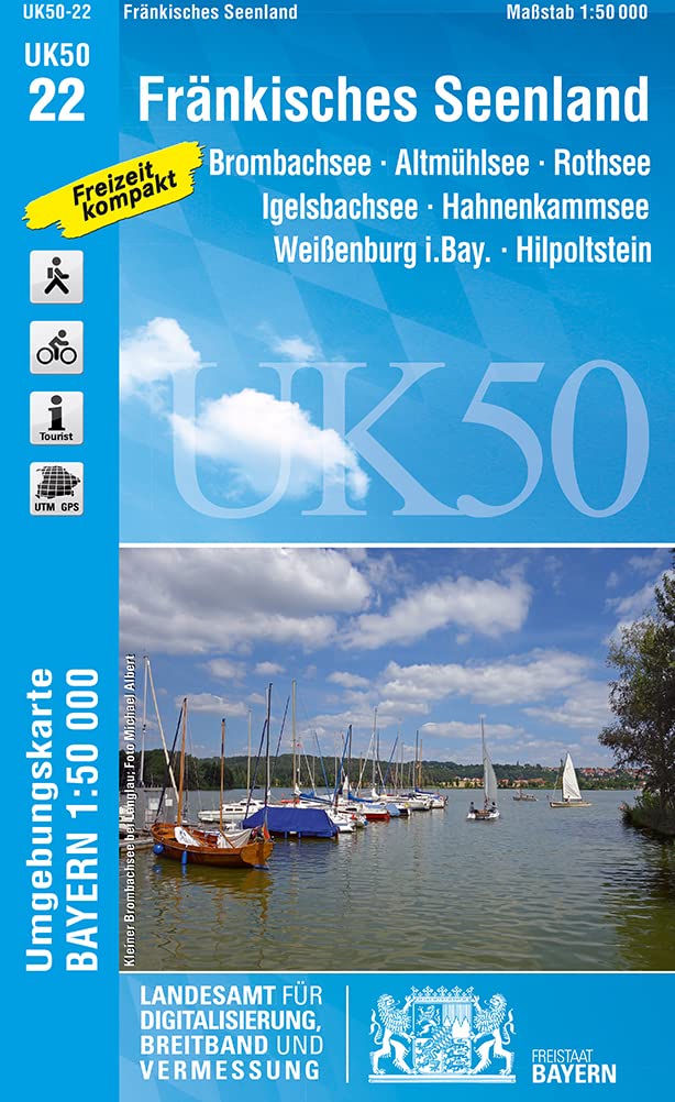 UK50-22 Fränkisches Seenland: Brombachsee, Altmühlsee, Rothsee, Igelsbachsee, Hahnenkammsee, Weißenburg i.Bay., Hilpoltstein, Herrieden, Ornbau, ... Karte Freizeitkarte Wanderkarte) Leisure, Home & Garden