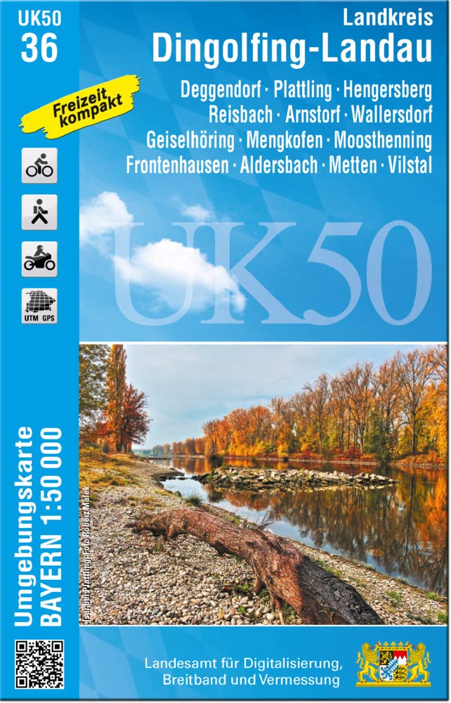 UK50-36 Landkreis Dingolfing-Landau: Deggendorf, Plattling, Hengersberg, Reisbach, Arnstorf, Wallersdorf, Geiselhöring, Mengkofen, Moosthenning, ... Karte Freizeitkarte Wanderkarte) Leisure, Home & Garden