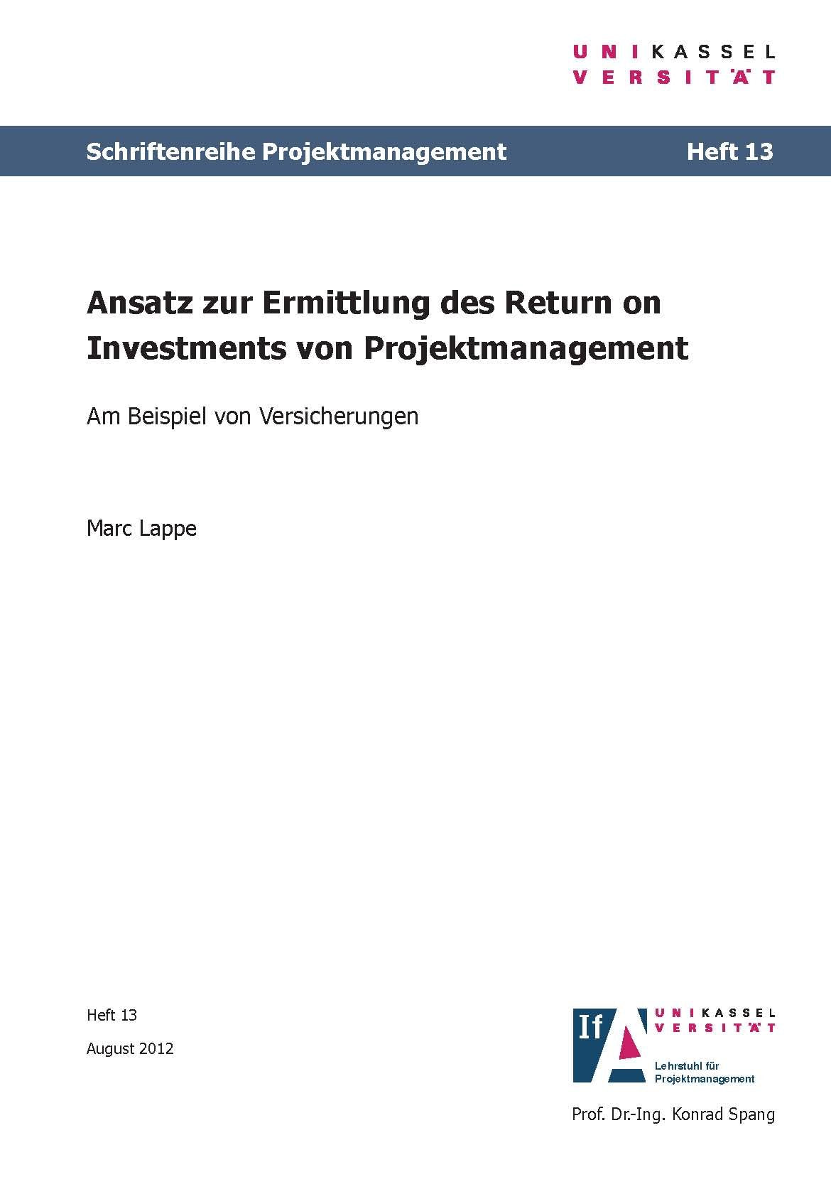 Ansatz zur Ermittlung des Return on Investments von Projektmanagement book