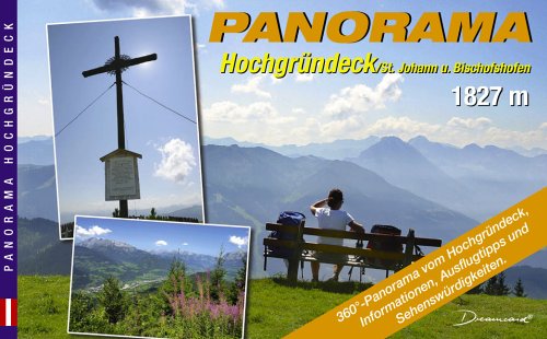 Pocket-Pano Hochgründeck-Panorama: Miniguide mit 360°-Rundblick vom Breitspitz/Hochgründeck bei Bischofshofen/St. Johann mit Blick auf Dachstein-, Glocknergruppe, Hochkönig und Tauern Maps & Plans