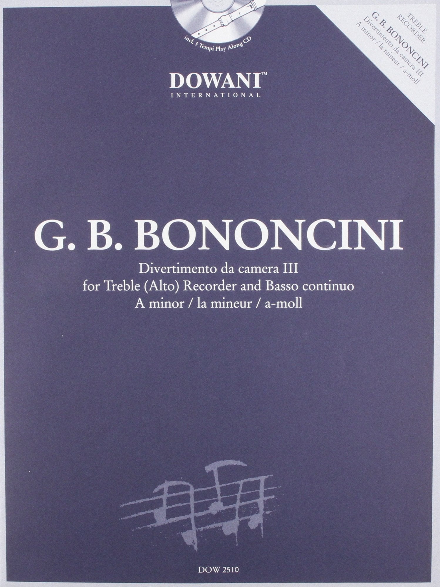 Bononcini: Divertimento Da Camera No. 3 in a Minor for Treble (Alto) Recorder and Basso Continuo Sheet Music