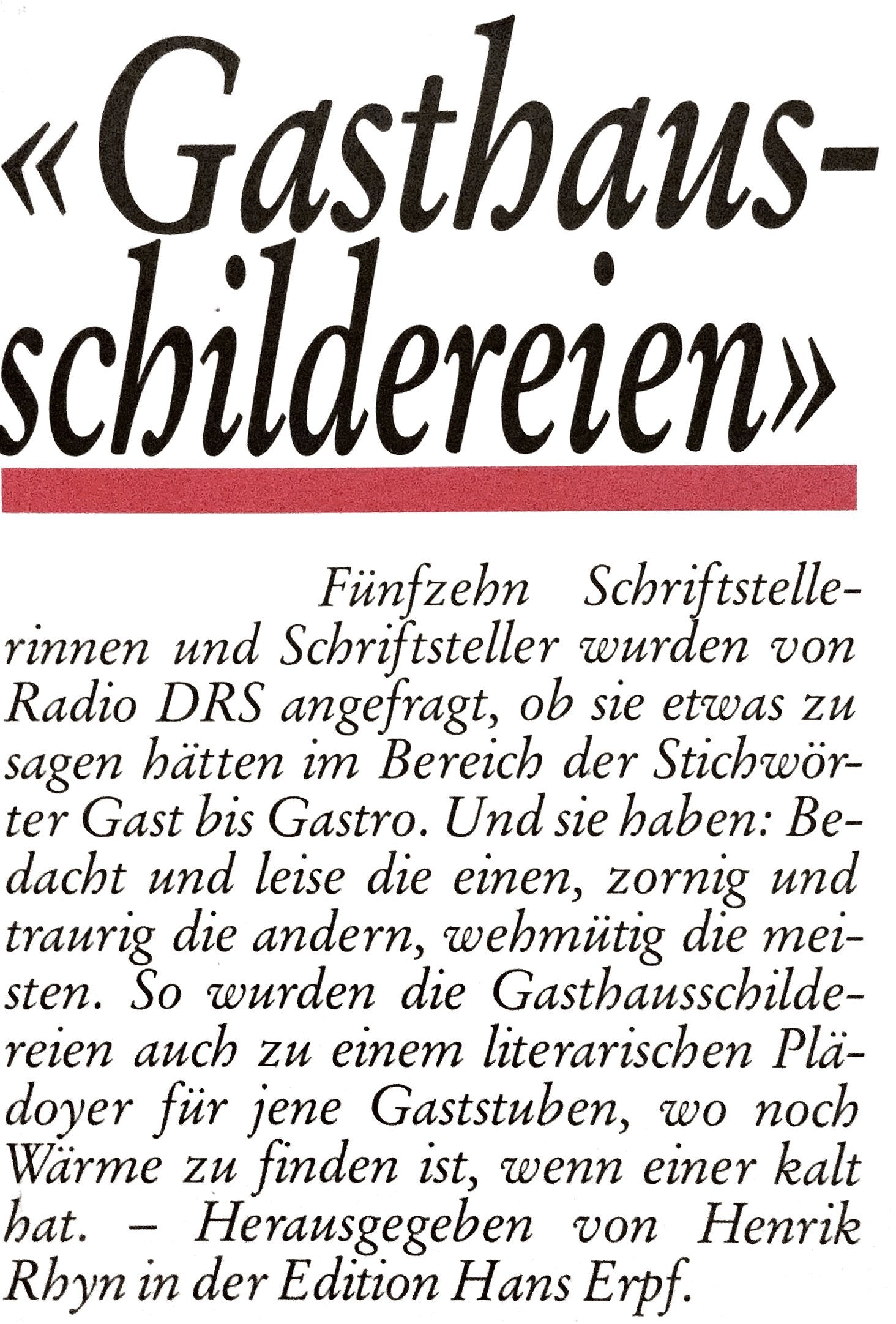 Gasthausschildereien. Literarische Notizen auf Papierservietten von 15 Schweizer Autorinnen und Autoren. Anthologie Professional & Reference Books