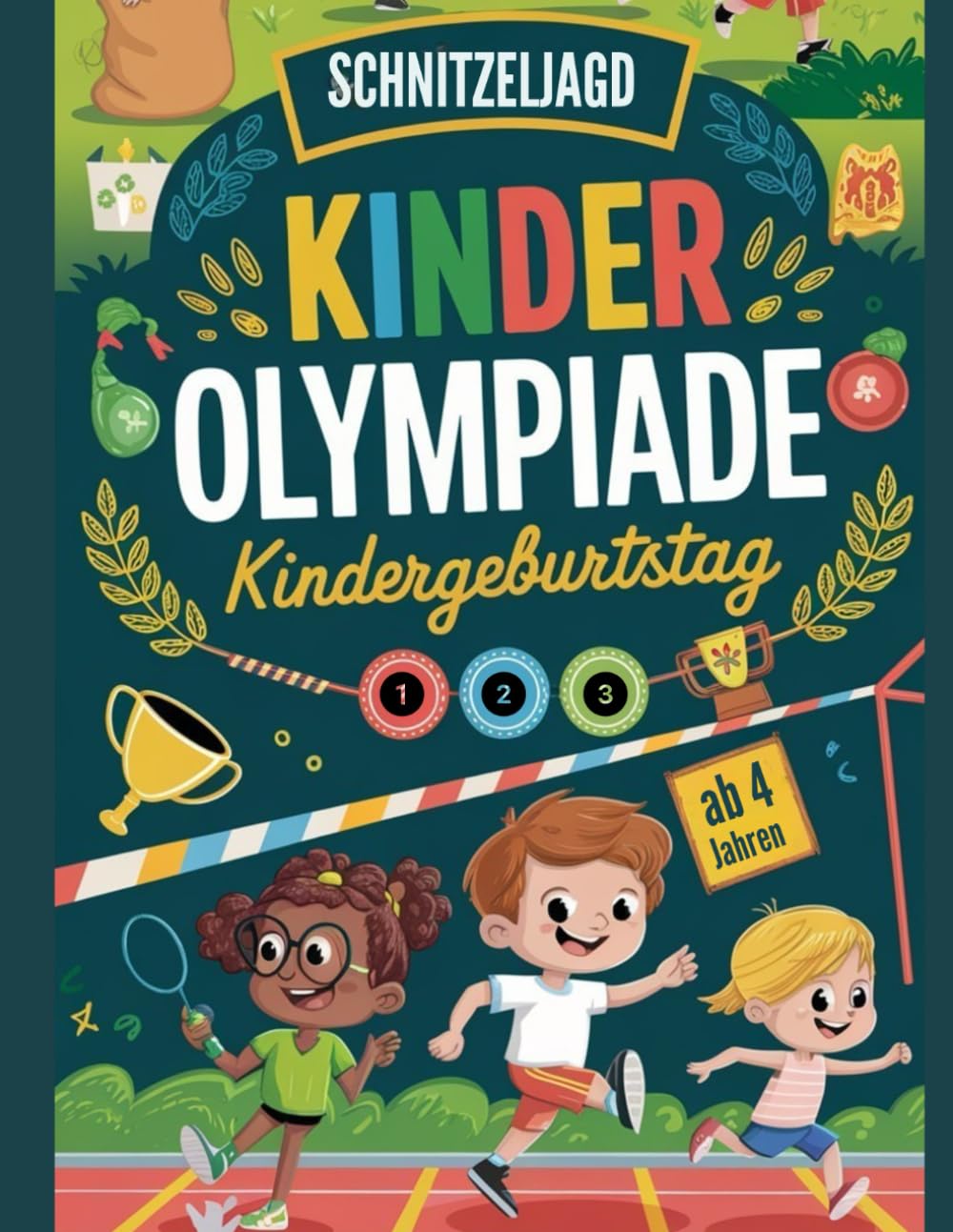 Schnitzeljagd Kinderolympiade zum Kindergeburtstag ab 4 Jahren, egal ob im Garten oder auf dem Spielplatz: 12 Disziplinen, Einladungen, Urkunden, ... und vieles mehr - für bis zu 12 Kinder Leisure & Fun