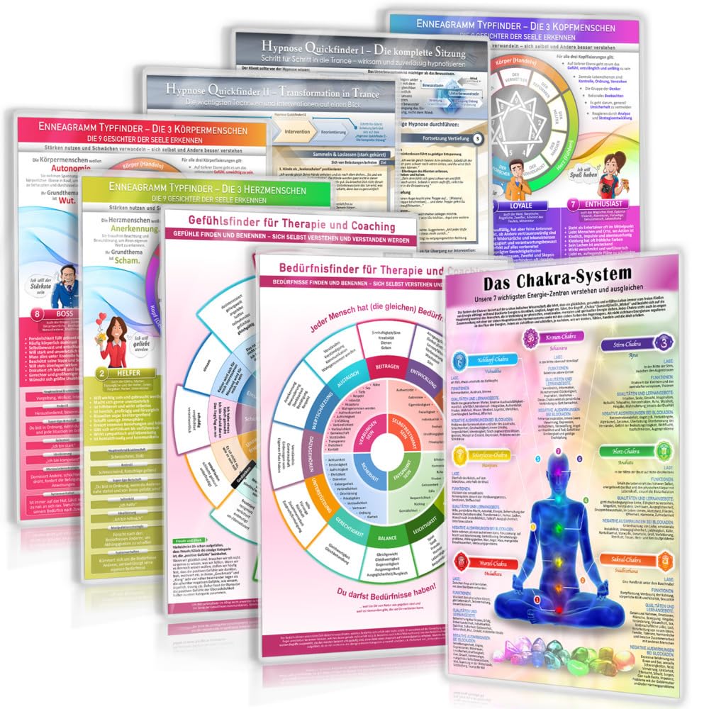 Erweiterte Energiearbeit-Set für Energieheiler (2024) – Heilen im Einklang mit Geist, Körper und Seele mit Hypnose, dem Enneagramm ... dem ... dem Chakra System – 8teilig, DINA4, laminiert Health, Nutrition & Fitness