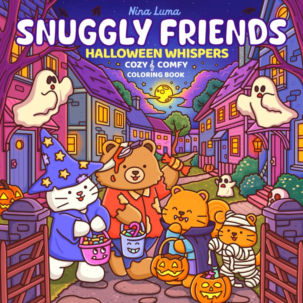 Snuggly Friends - Halloween Whispers: Halloween & Autumn Cozy & Comfy Coloring Book for Adults & Teens - Adorable Animals, Hygge Vibes, Exclusive Music (Snuggly Friends Coloring Series) Arts & Music