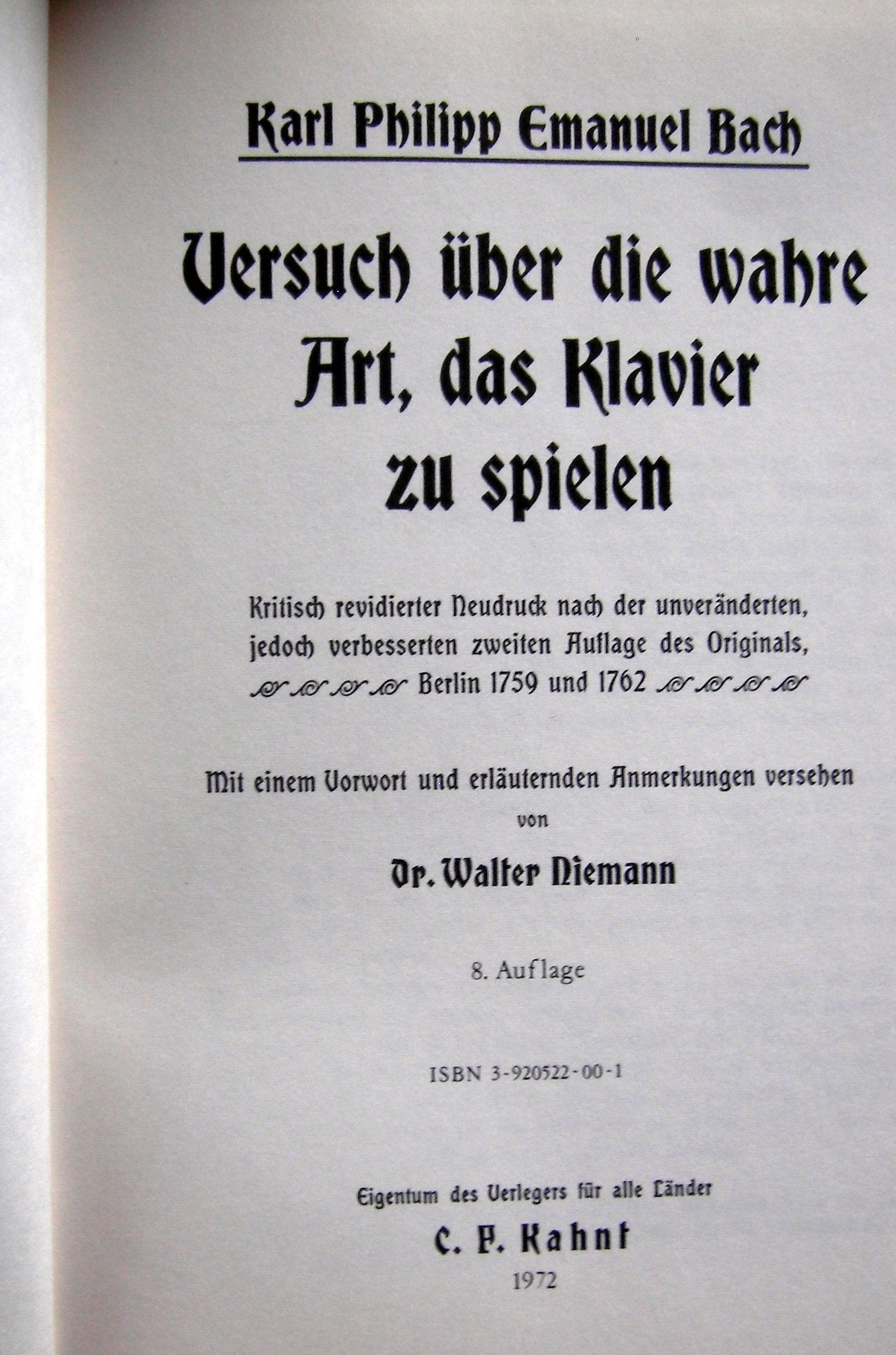 Versuch über die wahre Art das Klavier zu spielen Arts & Music