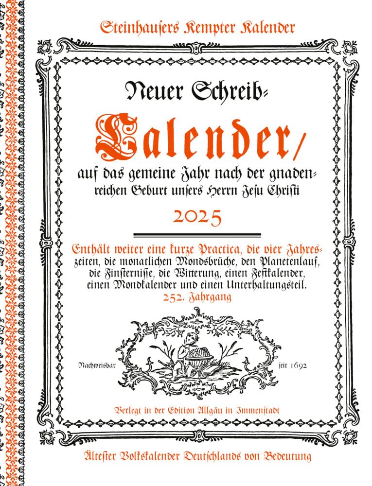 Steinhausers Kempter Kalender 2025: Neuer Schreibkalender auf das gemeine Jahr nach der gnadenreichen Geburt unseres Herrn Jesu Christi Lifestyle