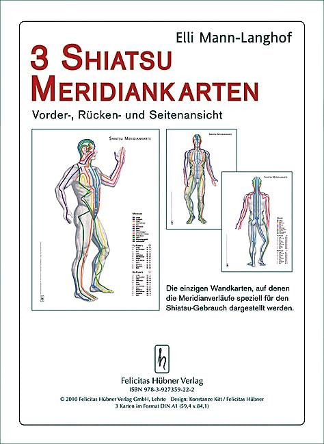 3 Shiatsu Meridiankarten: Vorder-, Rücken- und Seitenansicht Medicine