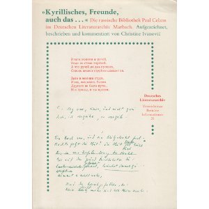 "Kyrillisches Freunde, auch das...". Die russische Bibliothek Paul Celans Art & Literature