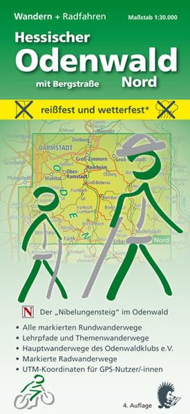 Wandern + Radfahren, Hessischer Odenwald Nord mit Bergstraße: Der Nibelungensteig im Odenwald; Alle markierten Rundwanderwege; Lehrpfade und ... für GPS-Nutzer/innen. 1:30.000 Leisure, Home & Garden