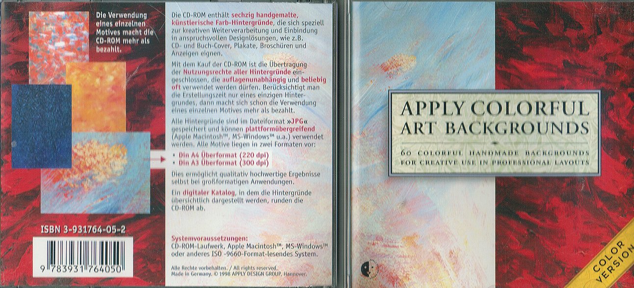 Apply Colorful Art Backgrounds, 1 CD-ROM: 60 Colorful Handmade Backgrounds for Creative Use in Professional Layouts. Dtsch. Version. Für PC u. Macintosh book