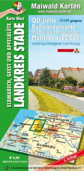 Stade West = Offizielle Radwanderkarte = Landkreis Stade - Elbmarsch, Geest u. Apfelblüte - Rückseite mit Tourenbeschreibung - Karte West Maps & Plans