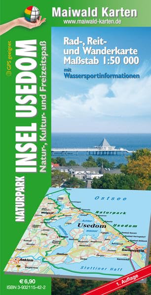 Usedom = Rad- Reit- u. Wanderkarte = Naturpark Insel Usedom - Natur-, Kultur- und Freizeitspaß - mit Wassersportinfos: 1:50.000 (Rad-, Reit- u. Wanderkarten - Maßstab 1:50.000) Leisure, Home & Garden