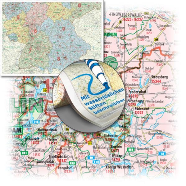 BACHER Postleitzahlenkarte und Verwaltungskarte Süddeutschland 1:450 000, Sonderausgabe als großformatiger Digitaldruck, Papierkarte gerollt, ... auf der Linie Krefeld - Kassel - Leipzig Leisure, Home & Garden