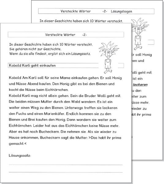 Kopiervorlagen "Versteckte Wörter" (Kobold Karli) Non-fiction