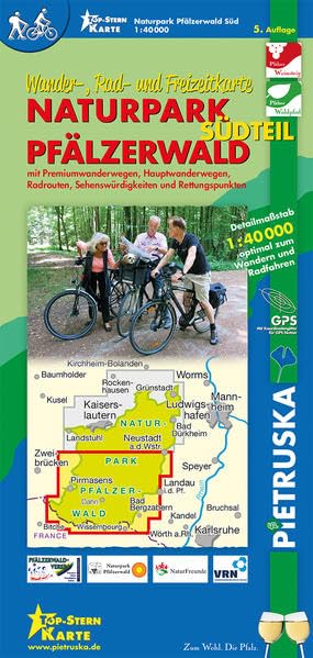 Naturpark Pfälzerwald Südteil: Wander-, Rad- und Freizeitkarte, 5. Auflage: Mit Premiumwanderwegen, Hauptwanderwegen, Radrouten, Sehenswürdigkeiten und Rettungspunkten. Mit GPS-Koordinatengitter Leisure, Home & Garden