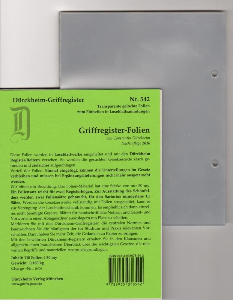 110 DürckheimRegister®-FOLIEN zum Einheften in Gesetzessammlungen: 110 transparente FOLIEN für HABERSACK, SARTORIUS oder STEUERGESETZE und andere rote ... H. Beck zum Einheften der DürckheimRegister® Law