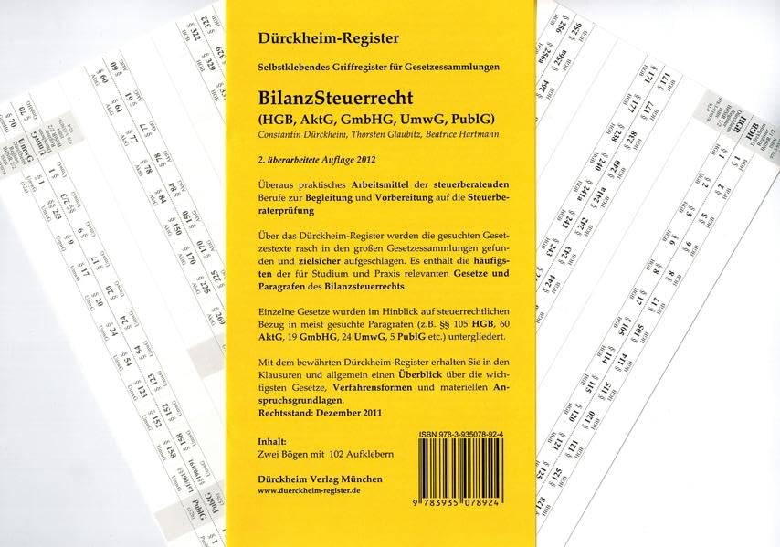 Bilanzsteuerrecht (AktG, GmbHG, UmwG, PublG, HGB) (2012) 102 bedruckte Griffregister Law