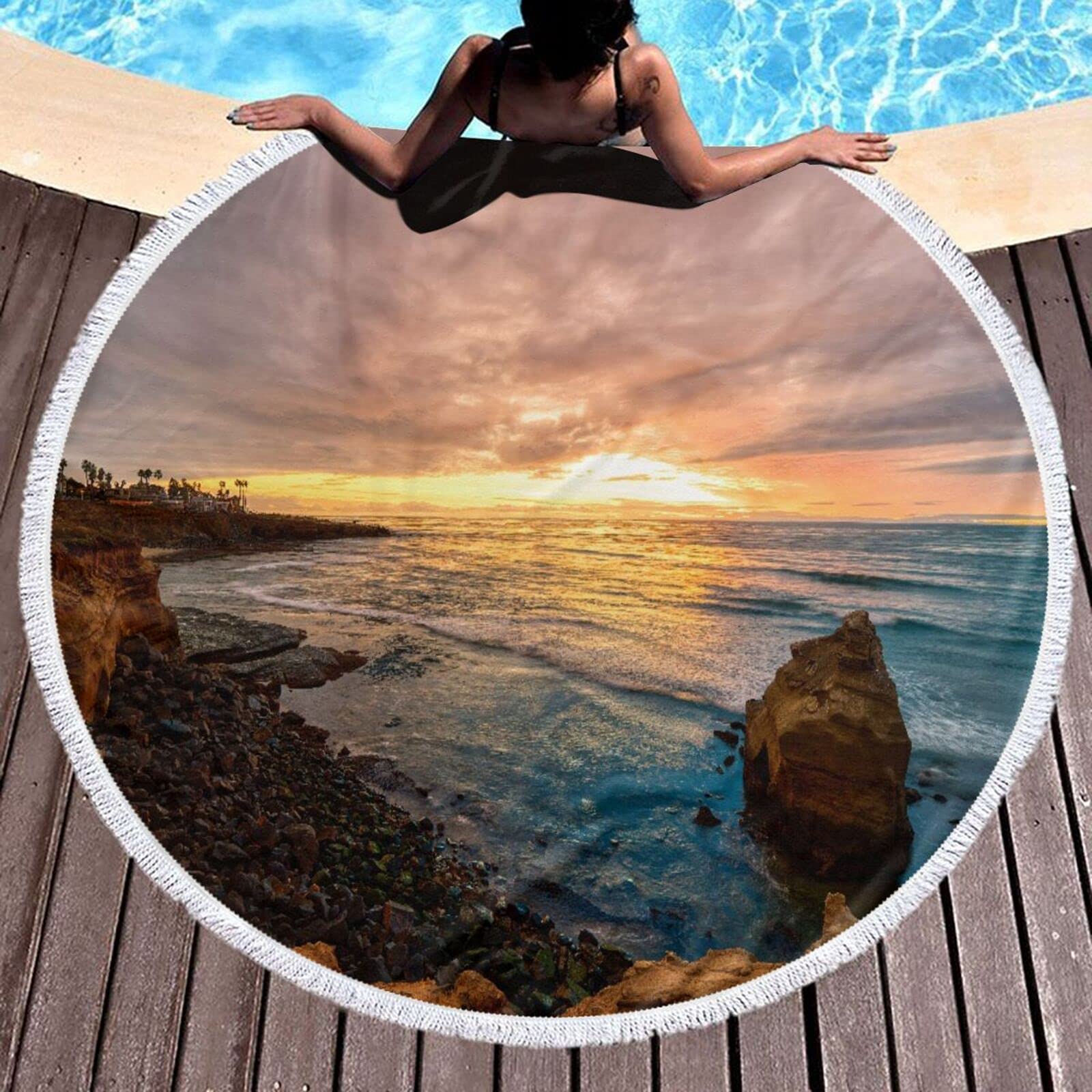 Oversized Round Beach Towel,Stormy Cloud Sunset at Sunset Cliffs - San Di,with Tassels Soft Absorbent Quick Dry Beach Blanket Yoga Carpet for Bath,Pool,Beach,Picnic 59 Inches book