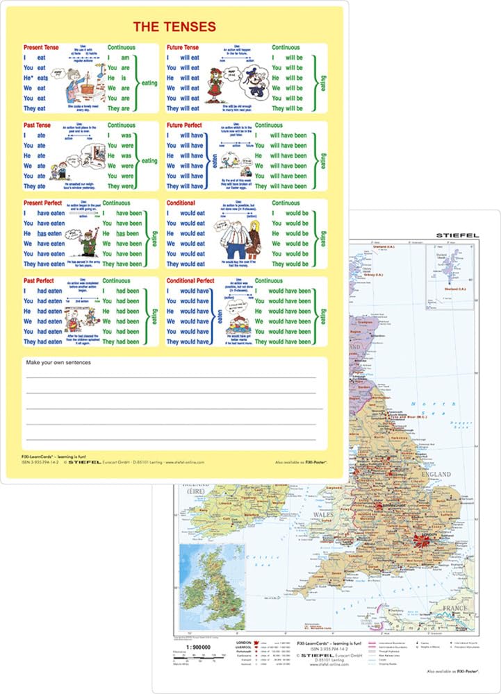 The Tenses / British Isles political - Lernkarte DIN A4: FIXI-LearnCard® Verpackungseinheit 5 Stück(3,95€ je Lernkarte) Foreign Languages ​​& Dictionaries
