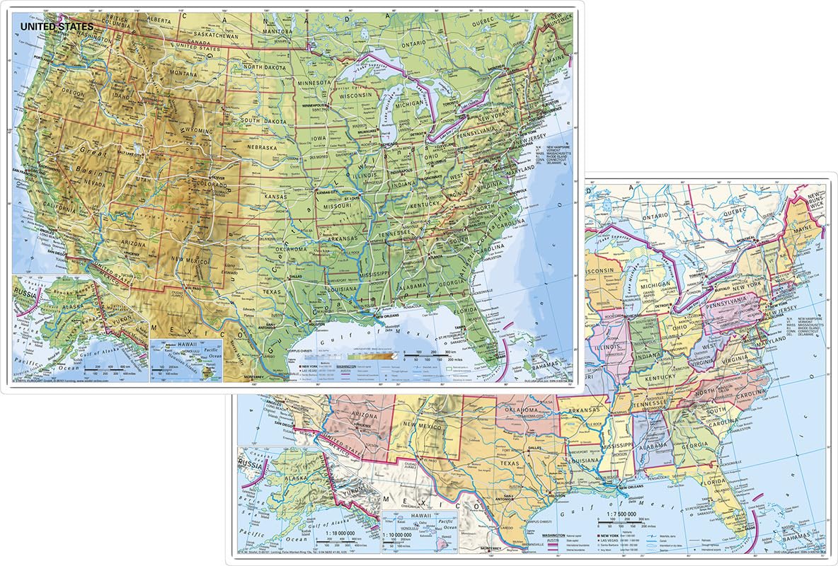 USA physisch / politisch - DUO-Schreibunterlage Leisure, Home & Garden
