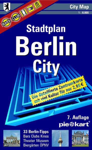 Stadtplan Berlin City 1 : 8.000: Detaillierte Zentrumkarte mit 33 Berlin-Tipps sowie eingetragenen Museen, Theater, Kinos, Bars und Clubs. Leisure, Home & Garden