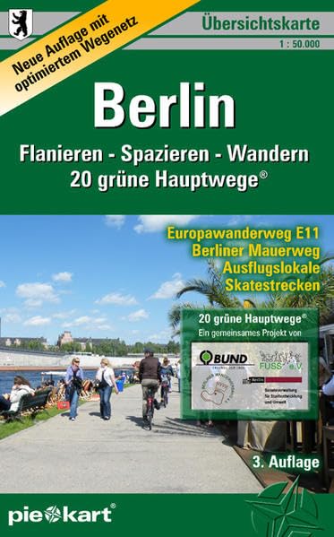 Berlin 1 : 50.000 Übersichtskarte: Karte von Berlin mit dem Gesamtnetz der 20 grünen Hauptwege®, dem Berliner Mauerweg, dem Europawanderweg E11, den ... Badestellen und Schutzgebieten. Leisure, Home & Garden