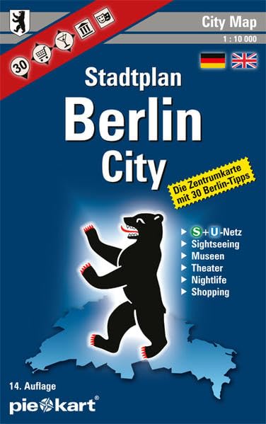 Berlin City 1 : 10.000 Stadtplan: Zentrumkarte mit 30 Sightseeing-Tipps, ÖPNV-Plan, Museen, Theater, Brauhäuser, Bars Leisure, Home & Garden